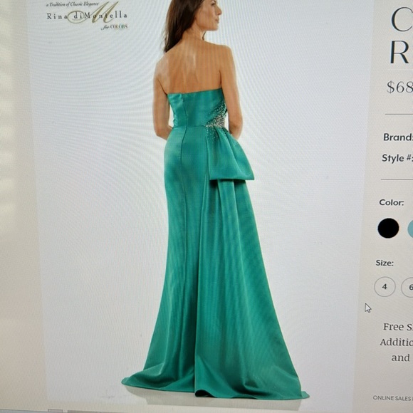 NWT Rina DiMontella Strapless Emerald Green Gown Size 12 - Picture 2 of 5